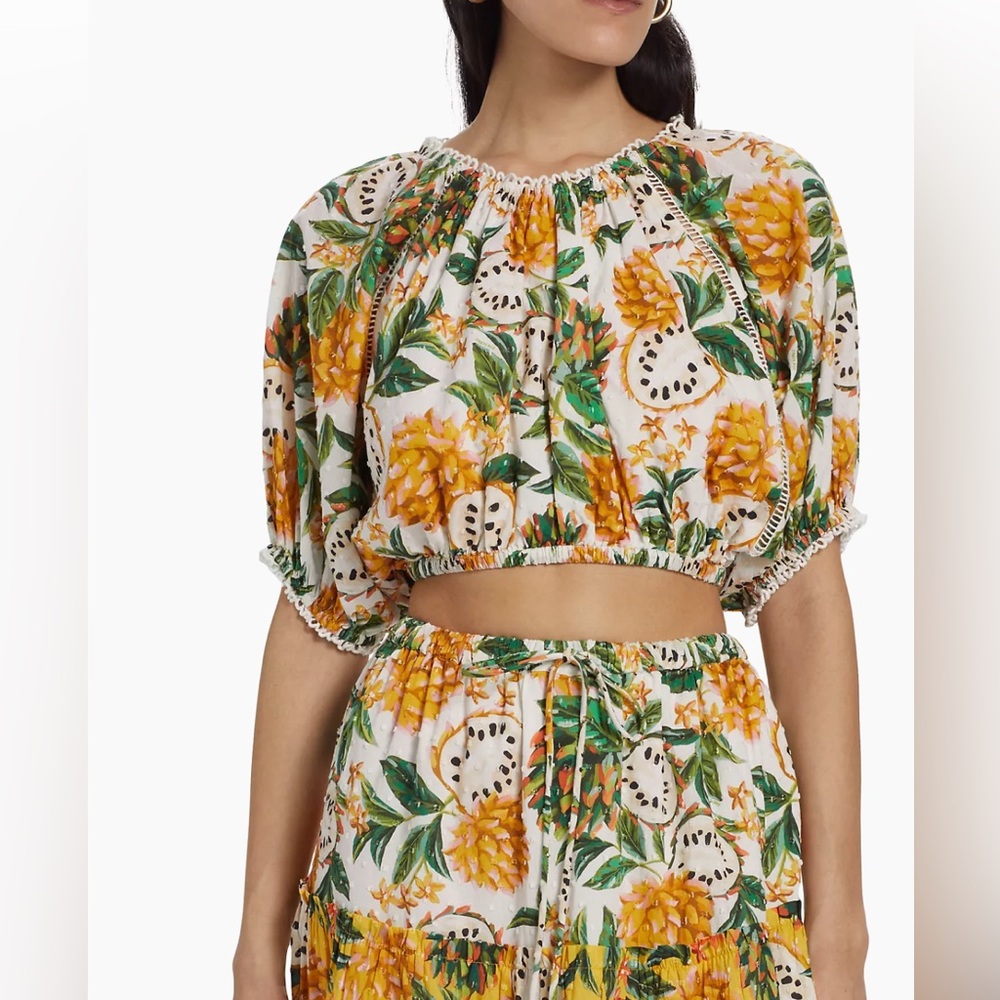 Farm Rio Biriba Fruit Puff-Sleeve Crop Top